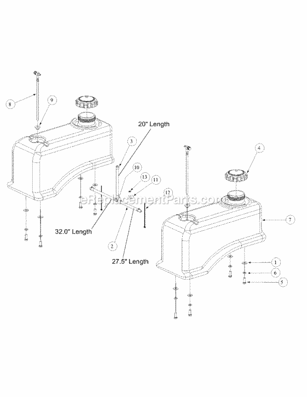 Fuel Tank Assembly Diagram and Parts List for M60-KW 53AB5DCX150 Cub Cadet Sprayer